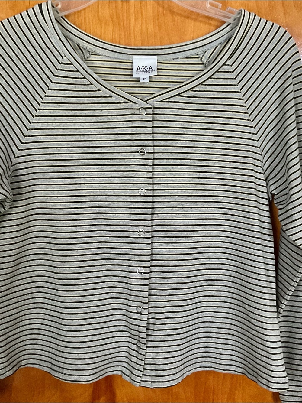 AKA Striped Gray & Black Long-Sleeve Snap-Front Tee